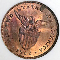 1922 NGC MS 63 RB Philippines 1 Centavo Manila Mint Vintage Holder Coin (25042602C)