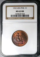 1922 NGC MS 63 RB Philippines 1 Centavo Manila Mint Vintage Holder Coin (25042602C)