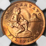 1944-S NGC MS 64  RED Philippines  1 Centavo Mint State USA Coin (24031701C)