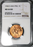 1944-S NGC MS 64  RED Philippines  1 Centavo Mint State USA Coin (24031701C)