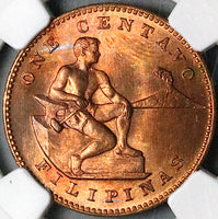 1944-S NGC MS 65 RB Philippines 1 Centavo Mint State USA Coin (24072301C)