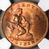 1944-S NGC MS 65 RB Philippines 1 Centavo Mint State USA Coin (24072301C)