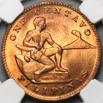 1944-S NGC MS 65 RB Philippines 1 Centavo Mint State USA Coin (24031702C)