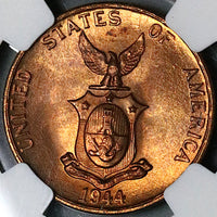 1944-S NGC MS 65 RB Philippines 1 Centavo Mint State USA Coin (24031702C)