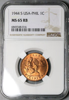 1944-S NGC MS 65 RB Philippines 1 Centavo Mint State USA Coin (24031702C)