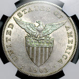 1903-S NGC AU 58 Philippines Peso Silver USA San Francisco Mint Coin (26072302C)