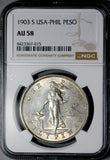 1903-S NGC AU 58 Philippines Peso Silver USA San Francisco Mint Coin (26072302C)