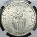 1909-S NGC AU 55 Philippines Peso USA Silver Coin (26051606C)