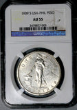 1909-S NGC AU 55 Philippines Peso USA Silver Coin (26051606C)