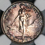 1945-D NGC MS 64 Philippines 20 Centavos WWII USA Silver Coin (24031704C)