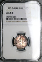 1945-D NGC MS 64 Philippines 20 Centavos WWII USA Silver Coin (24031704C)