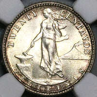 1945-D NGC MS 65 Philippines 20 Centavos GEM WWII USA Silver Coin (24041903C)