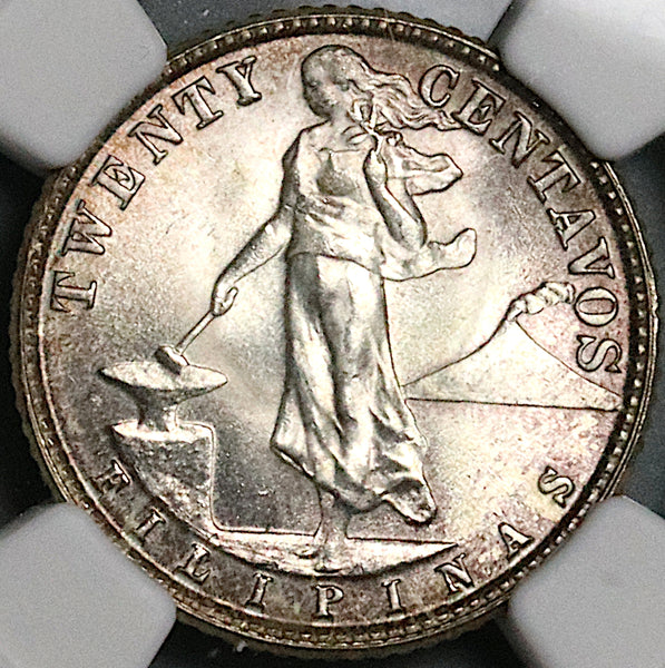 1945-D NGC MS 65 Philippines 20 Centavos GEM WWII USA Denver Silver Coin (23110703C)