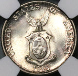 1945-D NGC MS 65 Philippines 20 Centavos GEM WWII USA Silver Coin (24041903C)