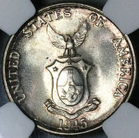 1945-D NGC MS 65 Philippines 20 Centavos GEM WWII USA Silver Coin (24041903C)