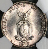 1945-D NGC MS 65 Philippines 20 Centavos GEM WWII USA Denver Silver Coin (23110703C)