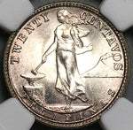 1945-D NGC MS 65 Philippines 20 Centavos GEM WWII USA Silver Coin (24101302C)