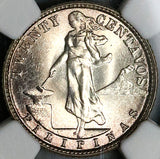 1945-D NGC MS 65 Philippines 20 Centavos GEM WWII USA Silver Coin (24101302C)