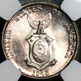 1945-D NGC MS 65 Philippines 20 Centavos GEM WWII USA Silver Coin (24101302C)