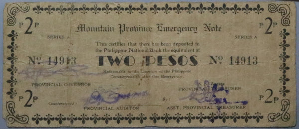 1940s Philippines 2 Pesos Mountain Province Emergency WWII Note (23052703R)