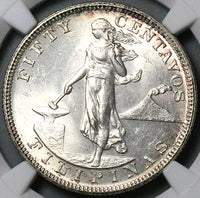 1903 NGC MS 64 Philippines 50 Centavos Silver USA Coin (23061703C)