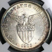 1903 NGC MS 64 Philippines 50 Centavos Silver USA Coin (23061703C)