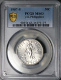 1907-S PCGS MS 63 Philippines 50 Centavos Mint State USA Silver Coin (26042201D)