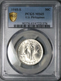 1945-S PCGS MS 65 Philippines Silver 50 Centavos GEM WWII USA Coin (26022001C)