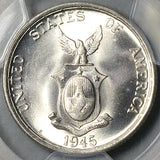 1945-S PCGS MS 65 Philippines Silver 50 Centavos GEM WWII USA Coin (26022002C)