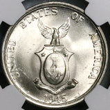 1945-S NGC MS 65 Philippines Silver 50 Centavos GEM WWII USA Coin (24053103C)