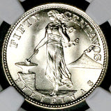 1945-S NGC MS 66 Philippines Silver 50 Centavos GEM WWII USA Coin (26040701C)