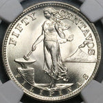 1945-S NGC MS 67 Philippines Silver 50 Centavos GEM WWII USA Coin (25091101D)