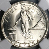 1945-S NGC MS 67 Philippines Silver 50 Centavos GEM WWII USA Coin (25091101D)