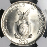 1945-S NGC MS 67 Philippines Silver 50 Centavos GEM WWII USA Coin (25091101D)