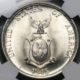 1945-S NGC MS 67 Philippines Silver 50 Centavos GEM WWII USA Coin (25091101D)