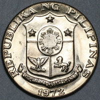 1972 Philippines 50 Sentimos GEM BU Marcelo Del Pilar Coin (25020701R)