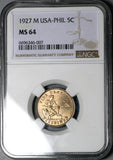 1927 NGC MS 64 Philippines 5 Centavos Manila Mint USA Coin (23082302C)
