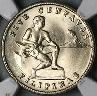 1944-S NGC MS 64 Philippines 5 Centavos Mint State USA Coin (24031703C)