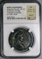 143 NGC XF Antoninus Pius Egypt Alexandria Drachm Serapis Quadriga Year 7 (24081501C)