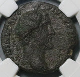 143 NGC VF  Antoninus Pius Roman Empire AE As Sow Rome Foundation Myth (26062303C)