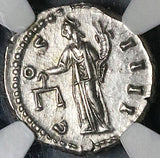 148 Antoninus Pius NGC Ch AU Roman Empire Denarius Aequitas Scales (24020701C)