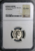 148 Antoninus Pius NGC Ch AU Roman Empire Denarius Aequitas Scales (24020701C)