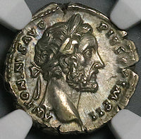 156 NGC AU Antoninus Pius Roman Empire Denarius Annona 5/5 5/5 (24040502C)