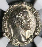 151 NGC AU Antoninus Pius Roman Empire Denarius Annona Modius Ship (24081704C)