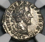 153 NGC Ch AU Antoninus Pius Roman Empire Denarius Rare Portrait Annona 4/5 (23121603C)