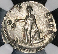 153 NGC Ch AU Antoninus Pius Roman Empire Denarius Rare Portrait Annona 4/5 (23121603C)