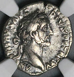 151 NGC Ch VF Antoninus Pius Roman Empire Denarius Annona Modius Ship (26070502C)
