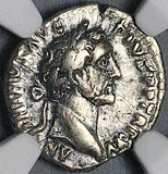 151 NGC Ch VF Antoninus Pius Roman Empire Denarius Annona Modius Ship (26070502C)