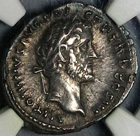 140 NGC XF Antoninus Pius Roman Empire Denarius Apollo Lyre Patera (24073102C)
