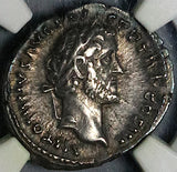 140 NGC XF Antoninus Pius Roman Empire Denarius Apollo Lyre Patera (24073102C)